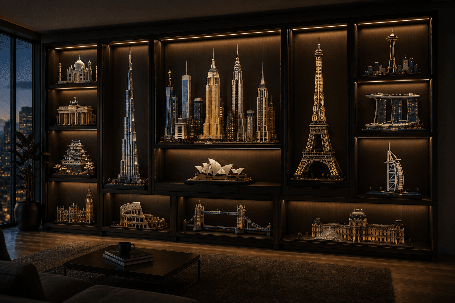 Landmarks, towers and architecture sets in a vertical display