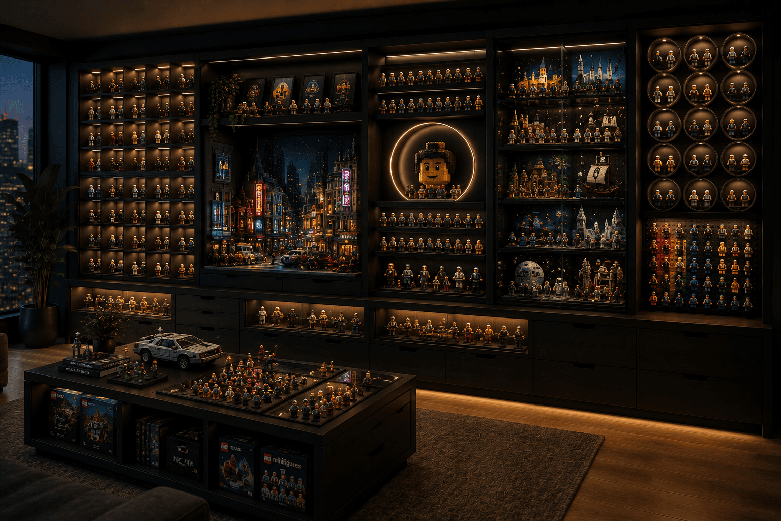 Illuminated minifigure displays and collector showcases