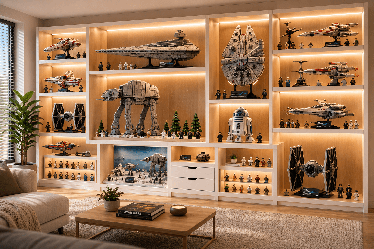 Illuminated UCS Star Wars ships in premium display modules